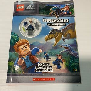 Lego Jurassic World dinosaur adventures book and minifigure